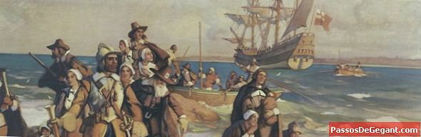 Mayflower laskeutuu Plymouthin satamaan